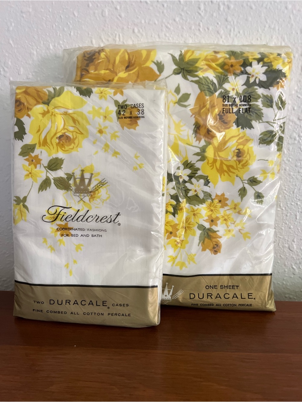 Fieldcrest White Full Flat Sheet Set with Pillowcases, Yellow Floral Print